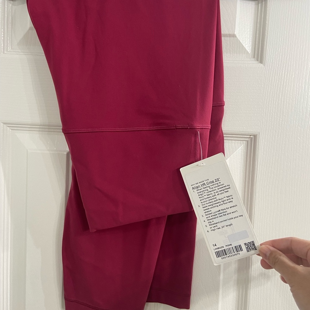 New womens lululemon, 23” aligns, color: pomegranate, size 14